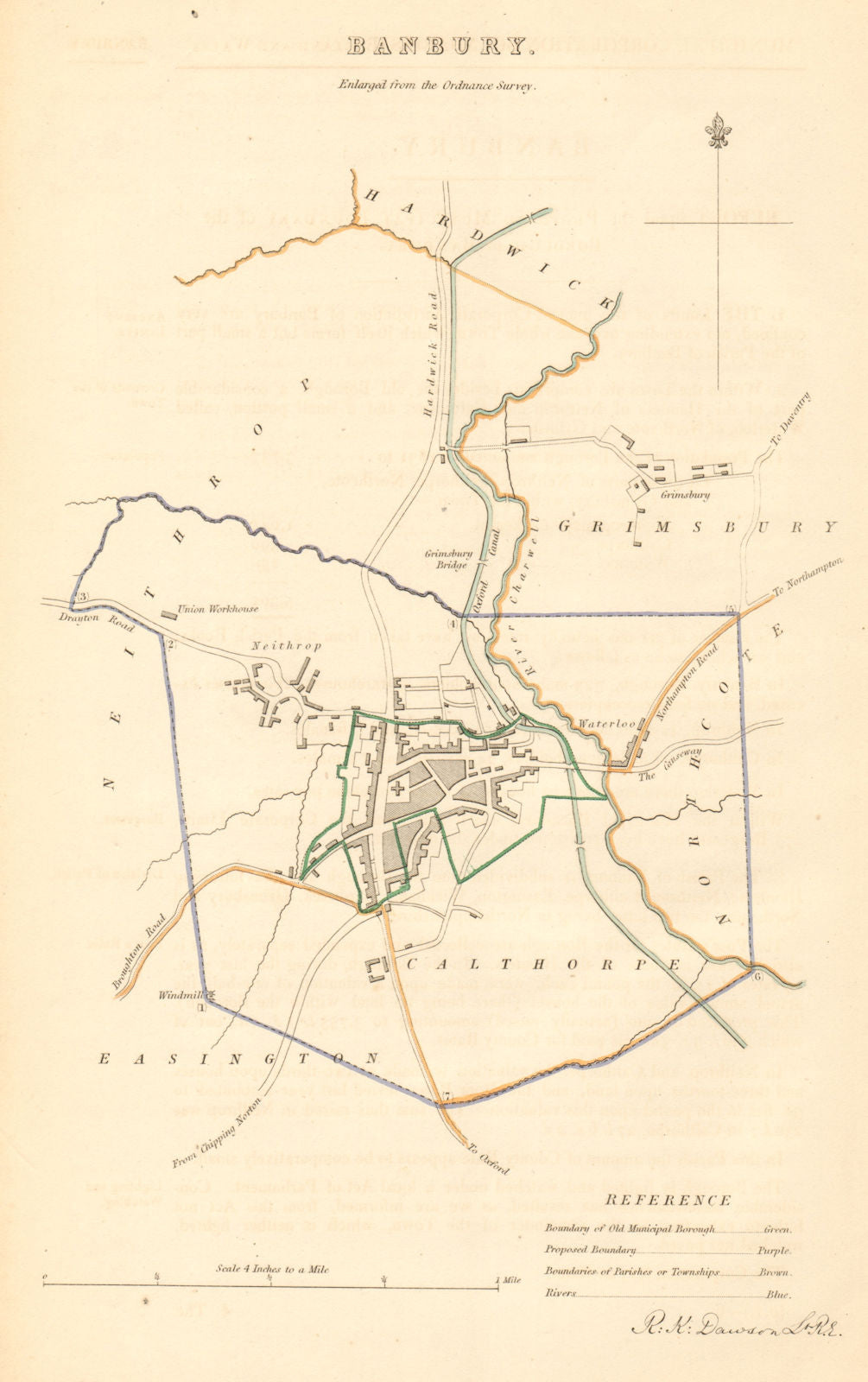 BANBURY borough/town plan. BOUNDARY COMMISSION. Oxfordshire. DAWSON 1837 map